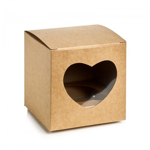 Коробка из крафта,на 1 капкейк с окном "Сердце" ,размер 90*90*90.