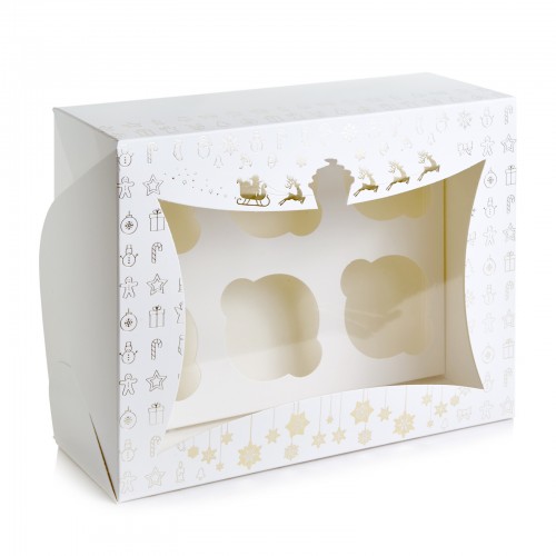 Новорічна коробка для 6 капкейків (золоте тиснення), 240*180*90