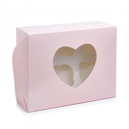 Коробка на 6 капкейков "Сердце" пудра, 180*240*90