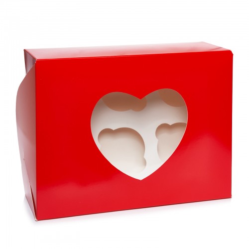 Коробка на 6 капкейков "Сердце" красная, 180*240*90