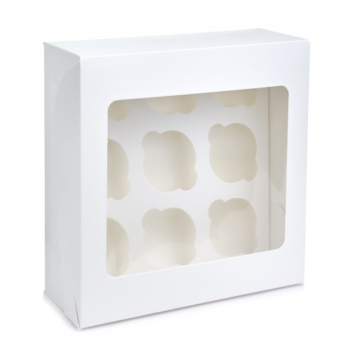 Коробка на 9 капкейков с прямоугольным окошком белая, 240*250*90
