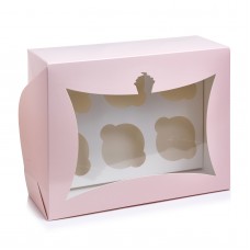 Коробка на 6 капкейков с окном "кексик" розовая, 240*180*90