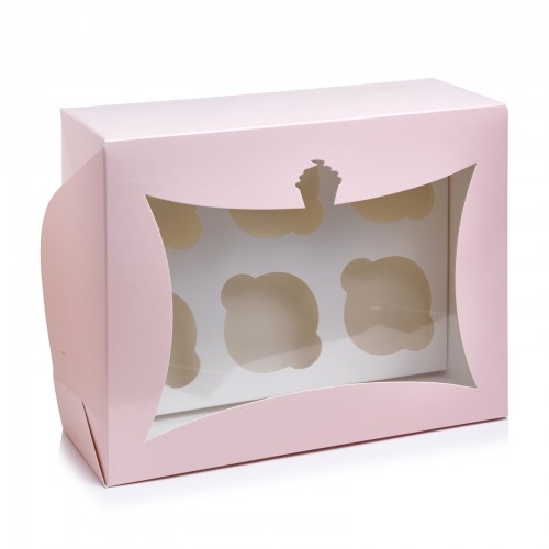 Коробка на 6 капкейків із вікном "кексик" рожева, 240*180*90
