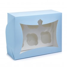 Коробка на 6 капкейков с окном "кексик" голубая, 240*180*90