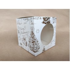 Коробка на 1 капкейк "Merry Christmas" (кругле вікно), друк золотом, 90*90*90