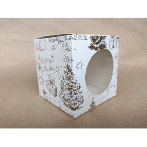 Коробка на 1 капкейк "Merry Christmas" (круглое окно), печать золотом, 90*90*90