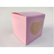 Коробка на 1 капкейк рожева із вікном "Серце", 90*90*90