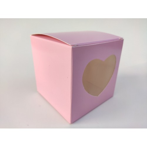 Коробка на 1 капкейк розовая с окном "Сердце" 90*90*90
