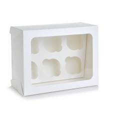 Коробка на 6 капкейков с прямым окном белая, 240*180*110