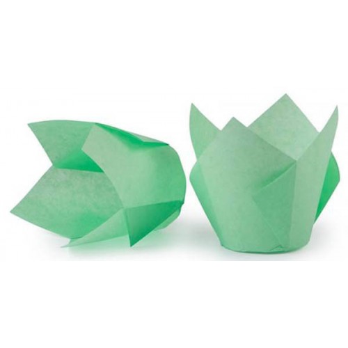 Бумажная форма для кексов Тюльпан зеленая, 20 шт.