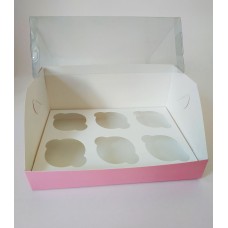 Коробка "Аквариум" на 6 капкейков розовая, 240*180*110