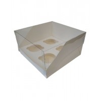 Коробка "Аквариум" на 4 капкейка белая, 200*200*110
