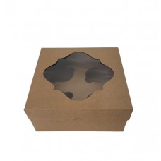 Коробка на 4 капкейка "Крафт" с фигурным окном, 200*200*90