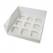 Коробка "Аквариум" на 9 капкейков белая, 250*240*110