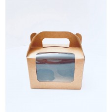 Коробка на 2 капкейка, крафт, окно с прозрачной пленкой, 160*110*110