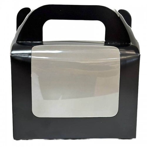 Коробка на 2 капкейка, черная, окно с прозрачной пленкой, 160*110*110