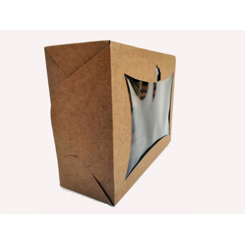 Картонная коробка для капкейков с окошком на 6 шт.Крафт. Окно кекс. Размер 240*180*90