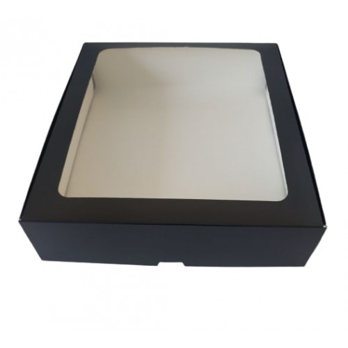 Коробка для макаронс, эклеров, пряников "Черная" с окном, 240*200*50