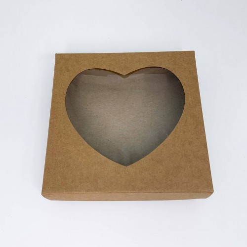 Коробка для пряников из крафта, окно «Сердце», 150*150*35