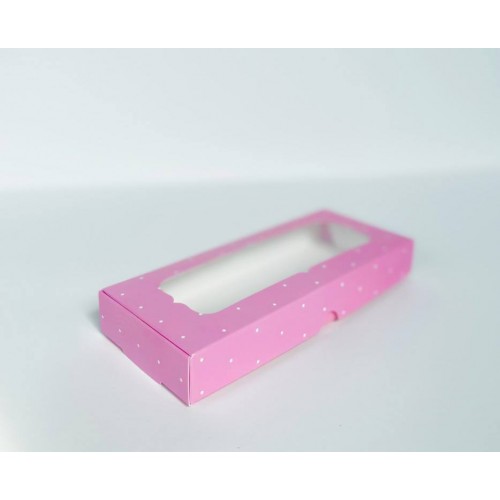 Коробка для пряников с окном «розовая в белый горошек», 220*90*30
