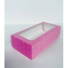 Коробка для макаронс с окном «розовая в белый горошек», 200*100*50