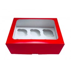 Коробка на 6 капкейков "Красная" с прямым окном. 240*180*90