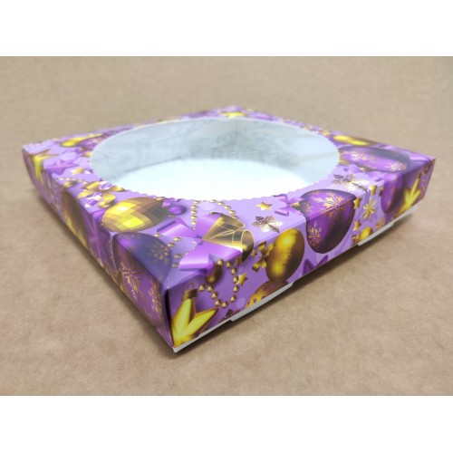 Коробка для пряников "Новогодняя сиреневая" с окном, 150*150*35