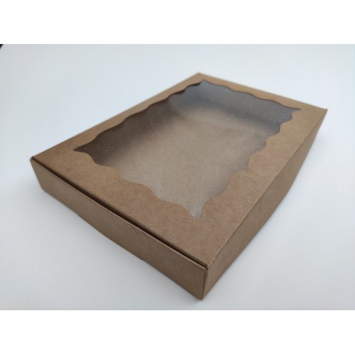 Коробка для пряников крафт (окно волна), 220*150*30