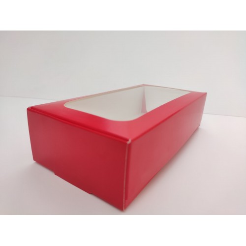 Коробка "Красная" с окном для макаронс, пряников, 200*100*50