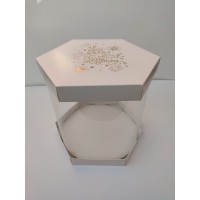 Коробка "Шестигранная Happy Birthday" с золотым тиснением, для торта, цветов; 300*250 мм