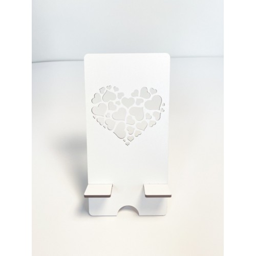 Подарочная подставка для мобильного телефона из дерева "Сердце" с лазерной росписью