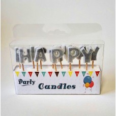 Свічки для торту "Happy Birthday" срібло