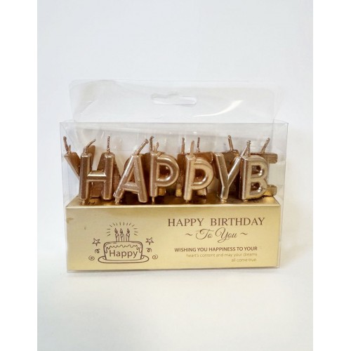 Свечки для торта "Happy Birthday" розовое золото