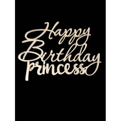 Топер "Happy Birthday princess" з золотого акрилу 2 мм, 110*80