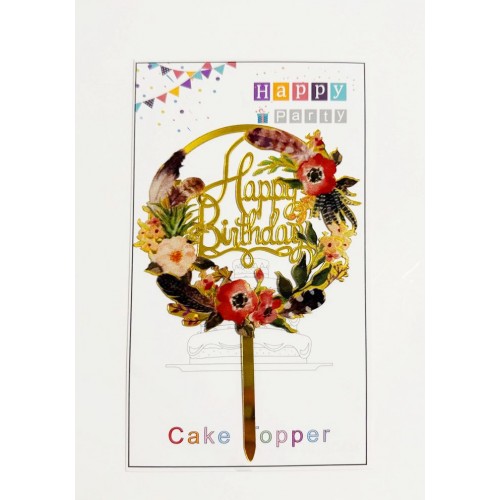 Топпер "Happy birthday” цветочный №3, акриловый пластик, 110*170