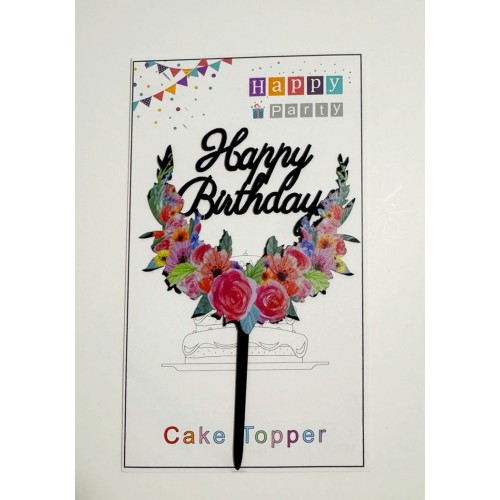 Топпер "Happy birthday” цветочный №4, акриловый пластик, 110*170