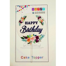 Топпер "Happy birthday” квітковий №5, акриловий пластик, 110*170 Топпер "Happy birthday” квітковий №5, акриловий пластик, 110*170
