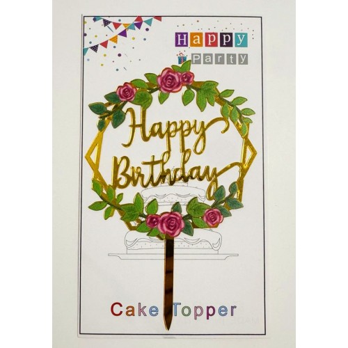Топпер "Happy birthday” цветочный №7, акриловый пластик, 110*170