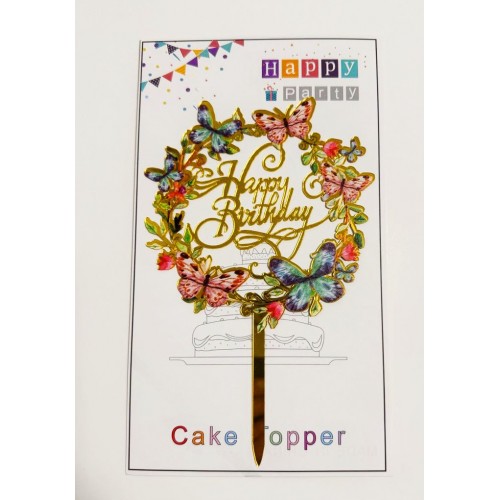 Топпер "Happy birthday” цветочный №8, акриловый пластик, 110*170