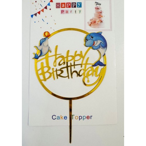 Топпер "Happy birthday” Дельфинчики, акриловый пластик, 110*170