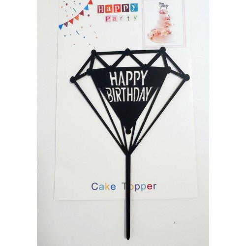 Топпер "Happy birthday” Діамант чорний, акриловий пластик, 110*170