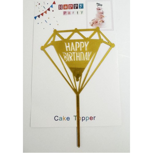 Топпер "Happy birthday” Бриллиант золотой, акриловый пластик, 110*170