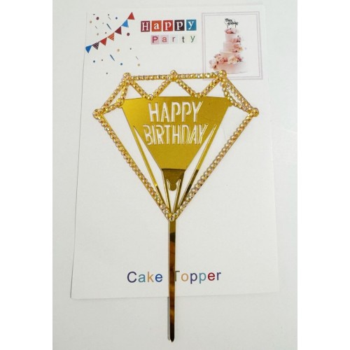 Топпер "Happy birthday” Бриллиант золотой со стразами, акриловый пластик, 110*170