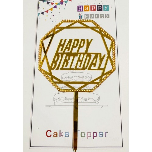 Топпер "Happy birthday” Многогранный со стразами, акриловый пластик, 110*170
