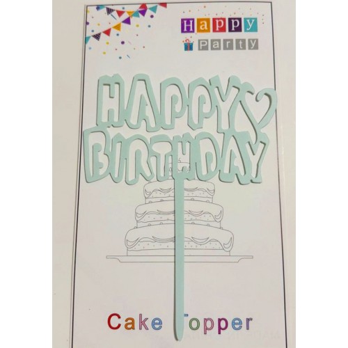Топпер "Happy birthday” Ніжно-блакитний з серцем, акриловий пластик, 110*160