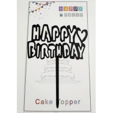 Топпер "Happy birthday” Чорний з серцем, акриловий пластик, 110*160