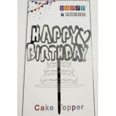 Топпер "Happy birthday” Срібний з серцем, акриловий пластик, 110*160