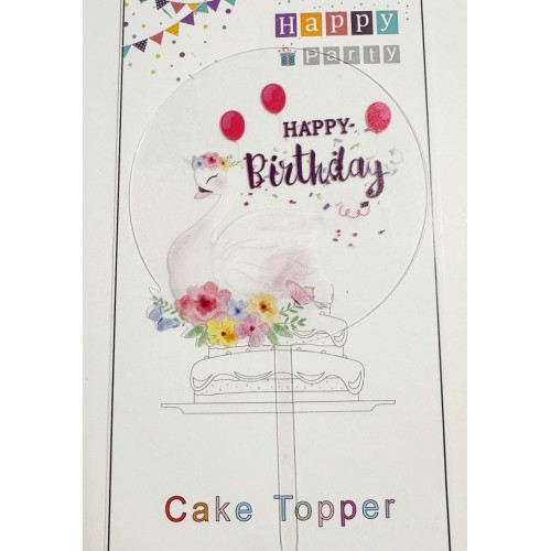 Топпер "Happy birthday” Лебедь прозрачный, акриловый пластик, 110*160