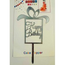 Топпер "Happy birthday” Подарунок срібло, акриловий пластик, 110*160 Топпер "Happy birthday” Подарунок срібло, акриловий пластик, 110*160