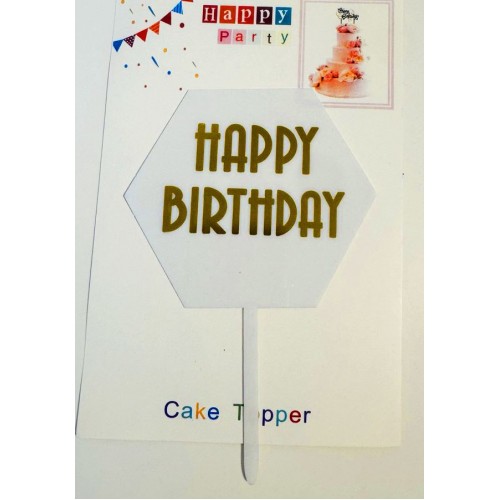 Топпер "Happy birthday” шестигранний білий, акриловий пластик, 110*160